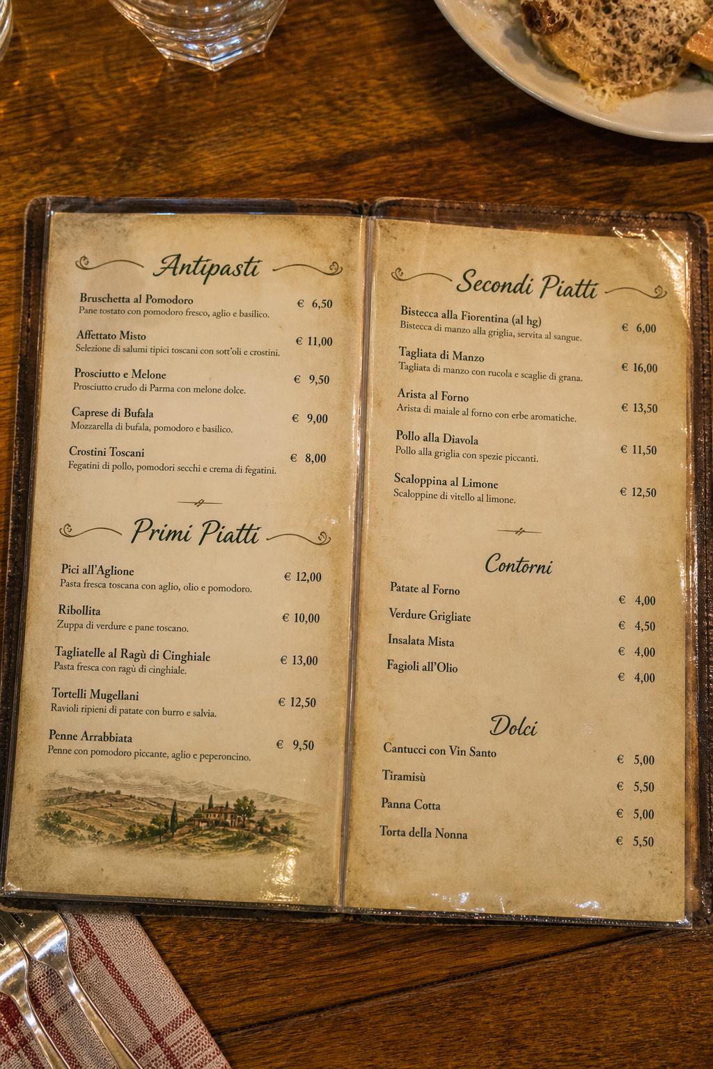 Menù cartaceo plastificato della Trattoria Da Nonna Sara